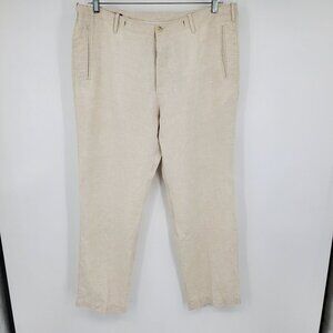 Perry Ellis 100% Linen Preppy Neutral Tan Beachy Vacation Straight Leg Pants 36
